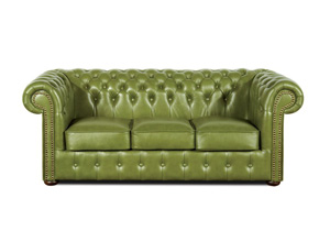 Chesterfield Klassik Oliv Sofa Garnitur