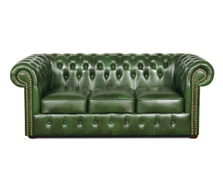 Chesterfield Classic 3 sitzer Ledersofa Antikgrun (A8)