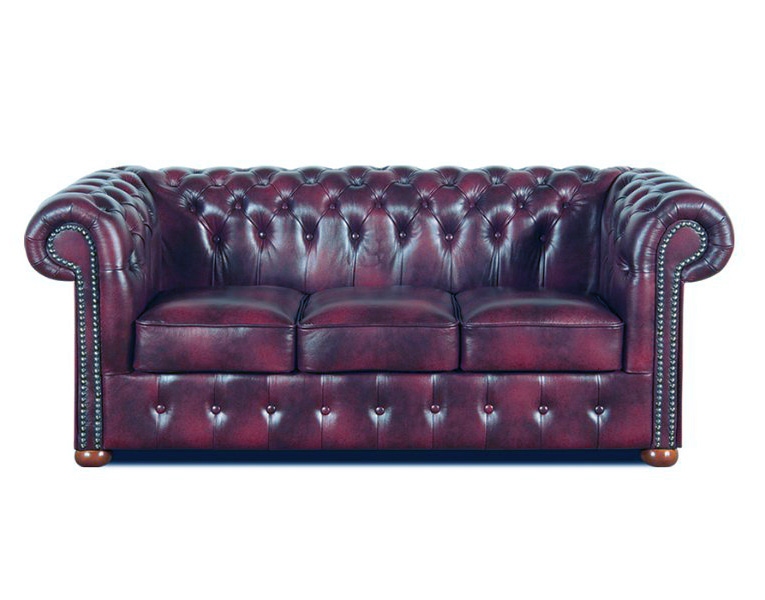 Chesterfield Classic 3 sitzer Ledersofa Weinrot (A7)