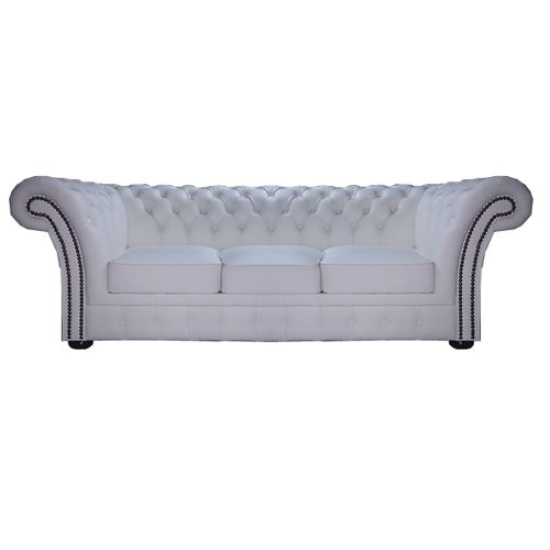 Chesterfield Windchester 3 sitzer Ledersofa Weiss (K1)