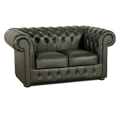 Chesterfield Classic 2-Sitzer Ledersofa Schwarz (K70)