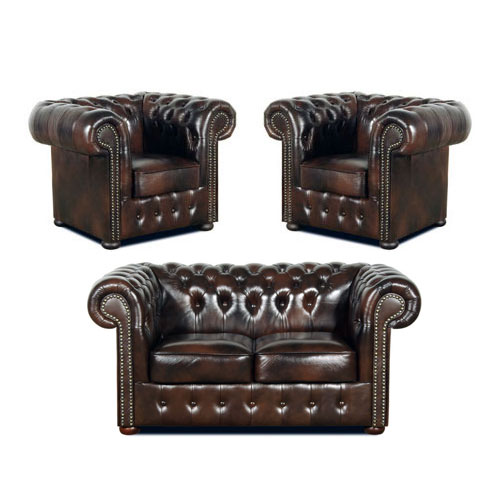 Chesterfield Klassik leder Sitzgarnitur 2+1+1 Antikbraun(A5)