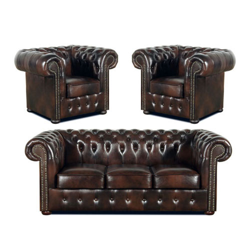 Chesterfield Klassik leder Sitzgarnitur 3+1+1 Antikbraun (A5)