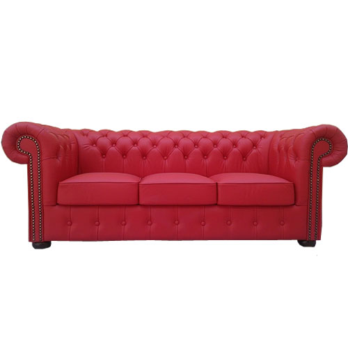 Chesterfield Classic 3 sitzer Ledersofa Rot (K55)