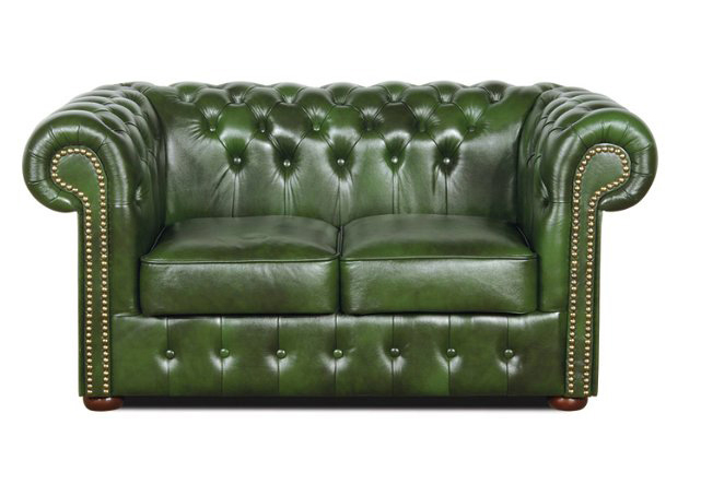 Chesterfield Classic 2-Sitzer Ledersofa Antikgrn (A8)