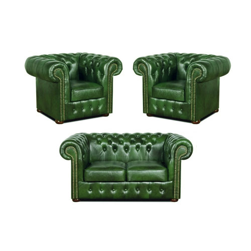 Chesterfield Klassik leder Sitzgarnitur 2+1+1 Antikgrn (A8)