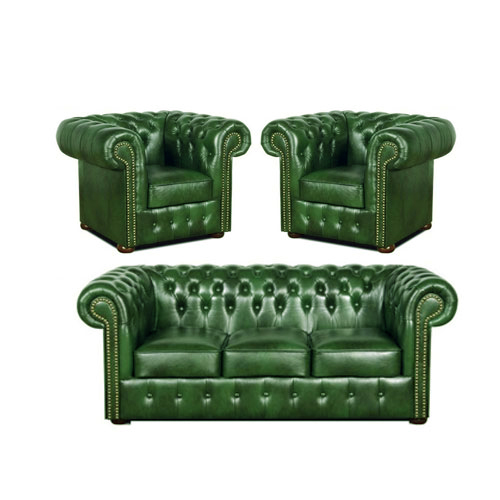 Chesterfield Klassik leder Sitzgarnitur 3+1+1 Antikgrn (A8)