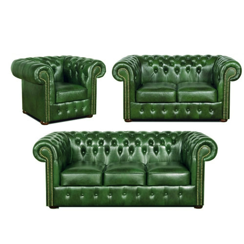 Chesterfield Klassik leder Sitzgarnitur 3+2+1 Antikgrn (A8)