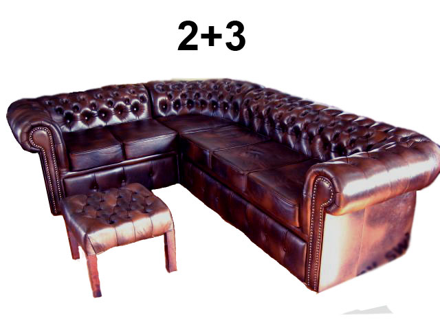 Chesterfield Klassik leder Ecksofa 2+3 (215x260) Antikbraun (A8)