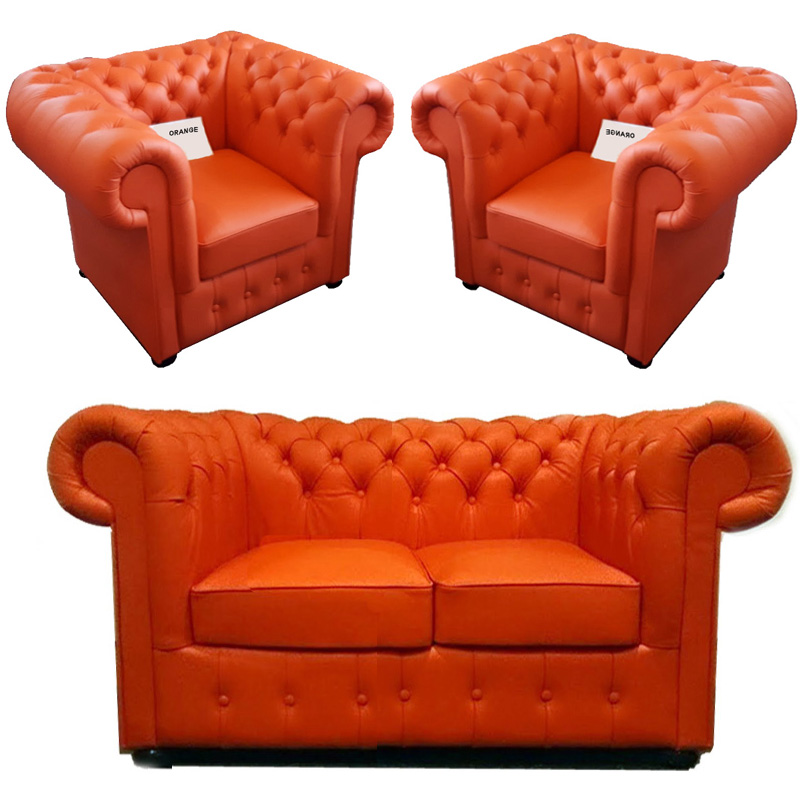 Chesterfield Klassik leder Sitzgarnitur 2+1+1 Orange (K6)