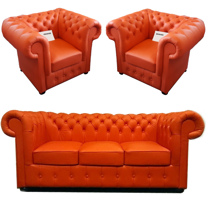 Chesterfield Klassik leder Sitzgarnitur 3+1+1 Orange (K6)