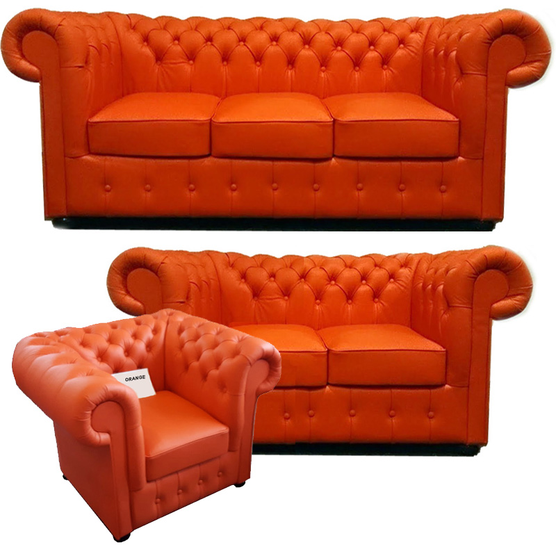 Chesterfield Klassik leder Sitzgarnitur 3+2+1 Orange (K6)