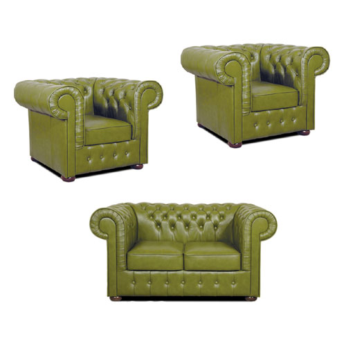 Chesterfield Mark leder Sitzgarnitur 2+1+1 Olive