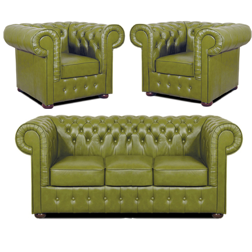 Chesterfield Mark leder Sitzgarnitur 3+1+1 Olive