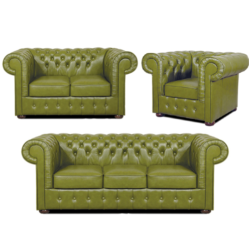 Chesterfield Mark leder Sitzgarnitur 3+2+1 Olive