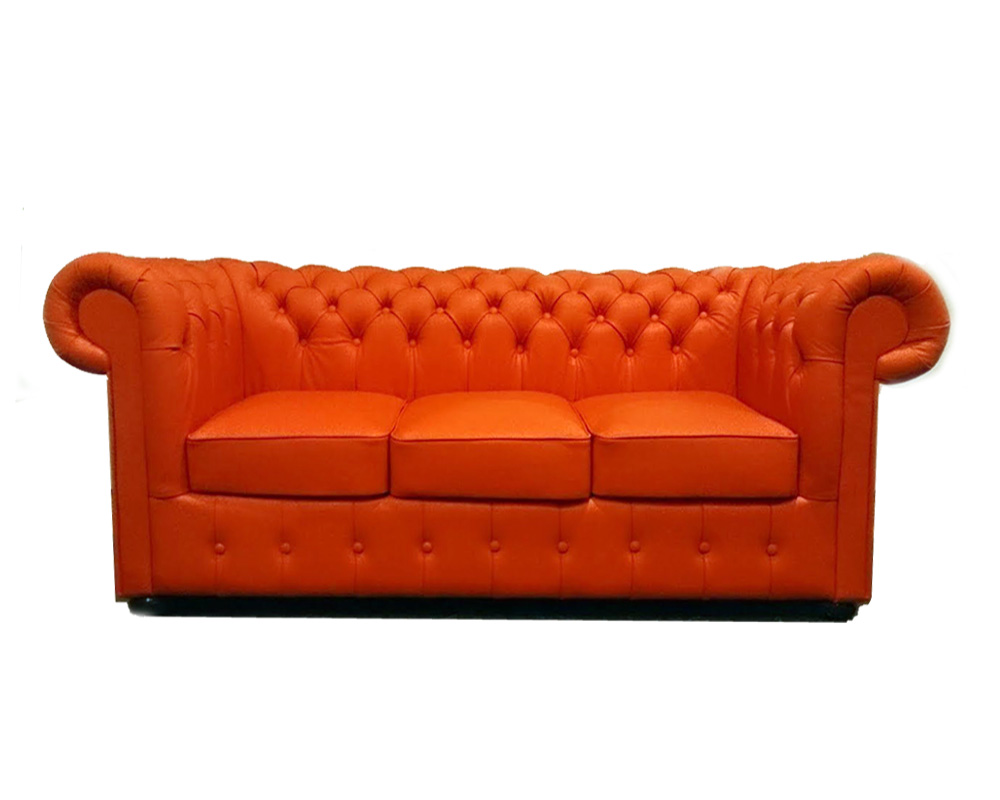 Chesterfield Classic 3 sitzer Ledersofa Orange K6