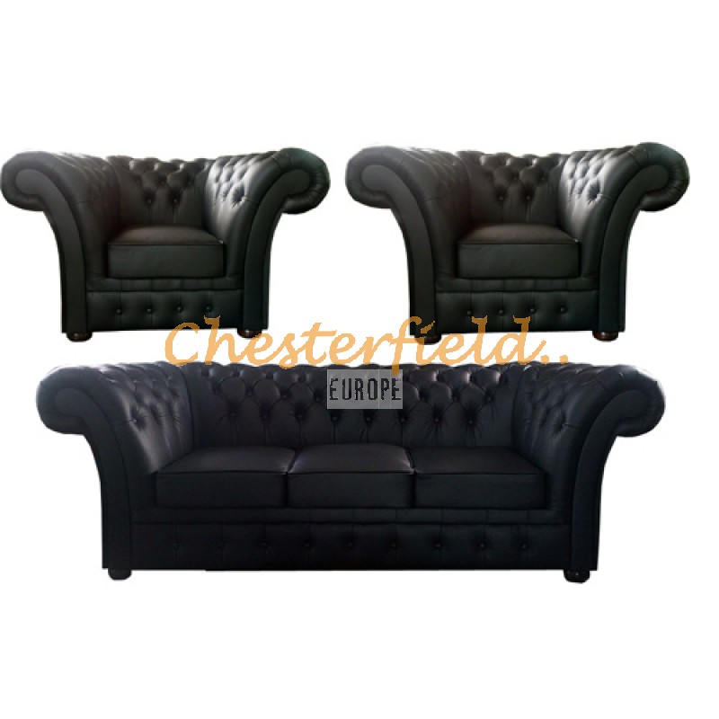 Chesterfield Windchester Ledergarnitur 3+1+1 schwarz (K70)