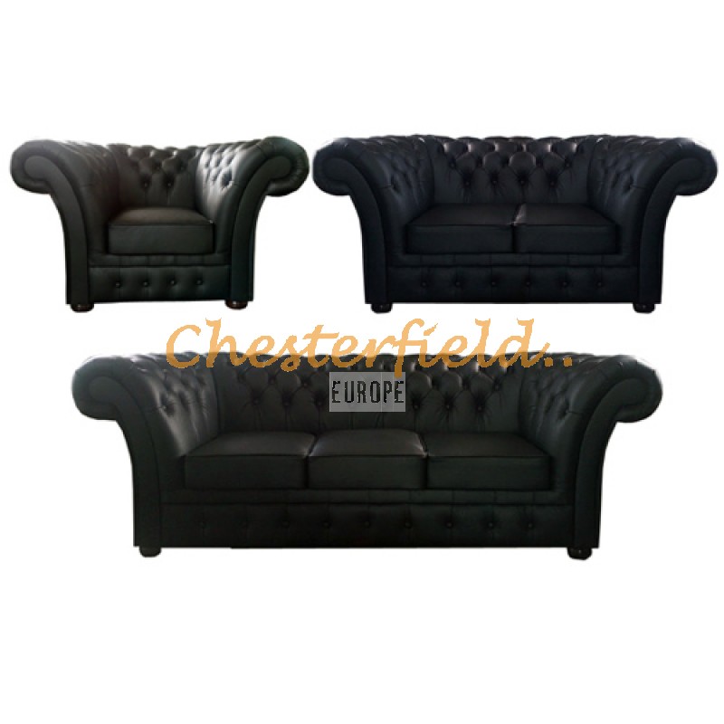 Chesterfield Windchester Ledergarnitur 3+2+1 schwarz (K70)