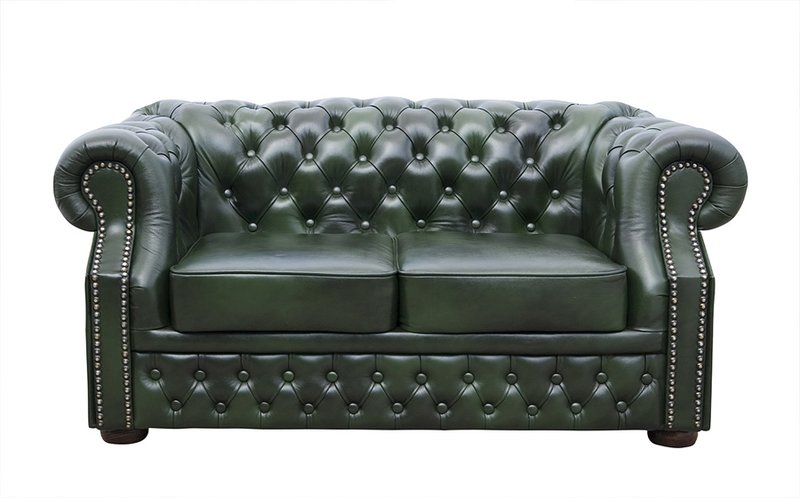 Chesterfield Windsor 2 sitzer Ledersofa Antikgrn (A8)