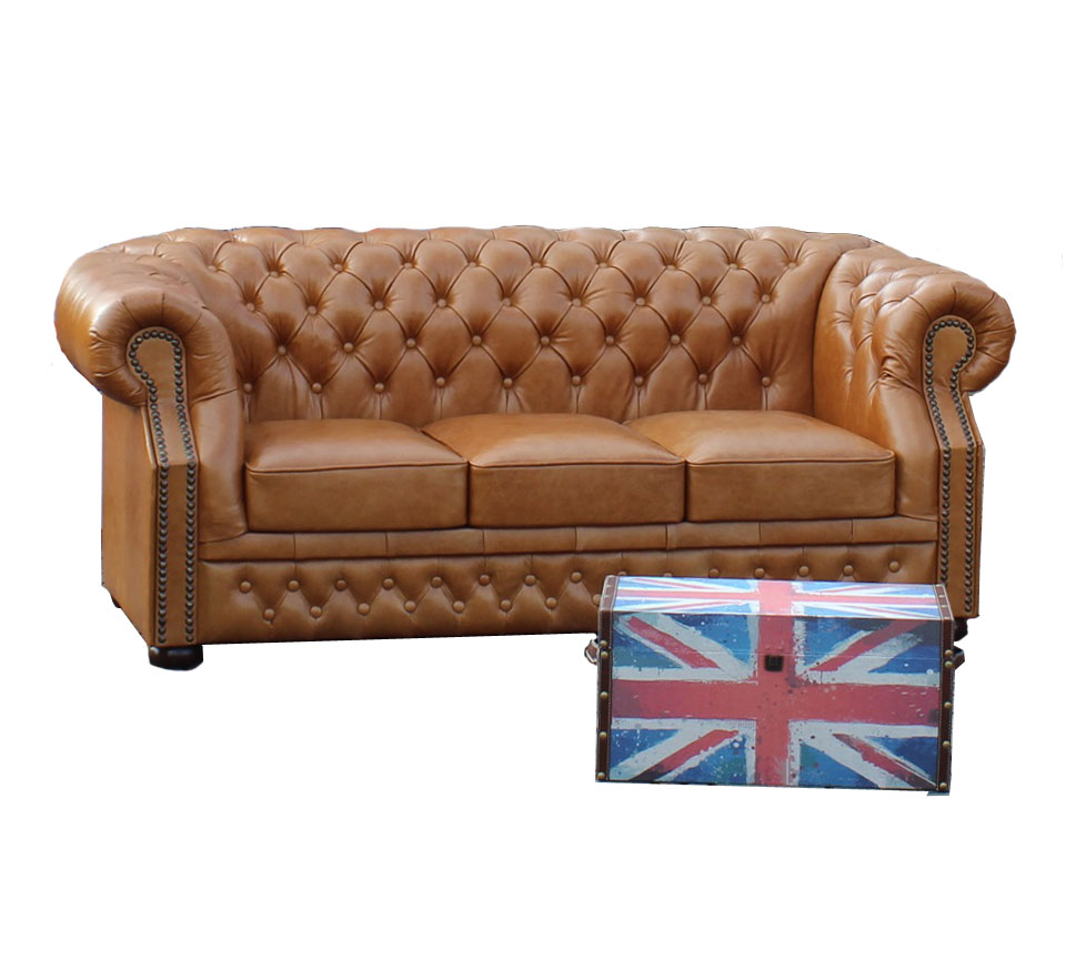 Chesterfield Windsor 3 sitzer Ledersofa Hazelnut (C12)