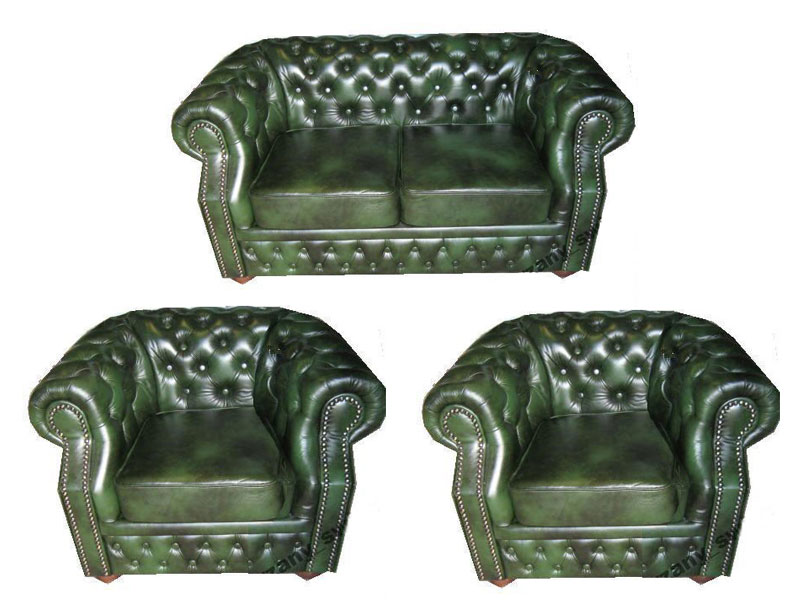 Chesterfield Windsor leder Sitzgarnitur 2+1+1 Antikgrün (A8) Chesterfield Windsor leder Sitzgarnitur 2+1+1 Antikgrün (A8)