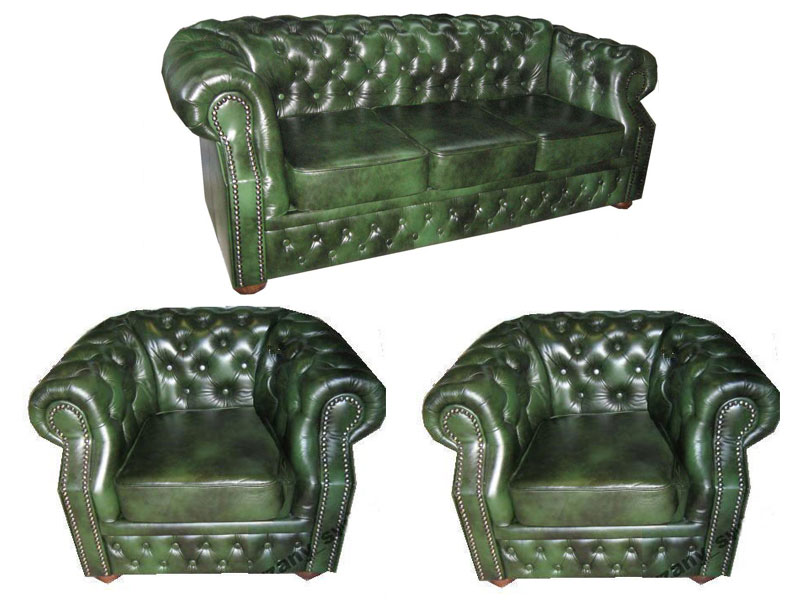 Chesterfield Windsor leder Sitzgarnitur 3+1+1 Antikgrün (A8) Chesterfield Windsor leder Sitzgarnitur 3+1+1 Antikgrün (A8)